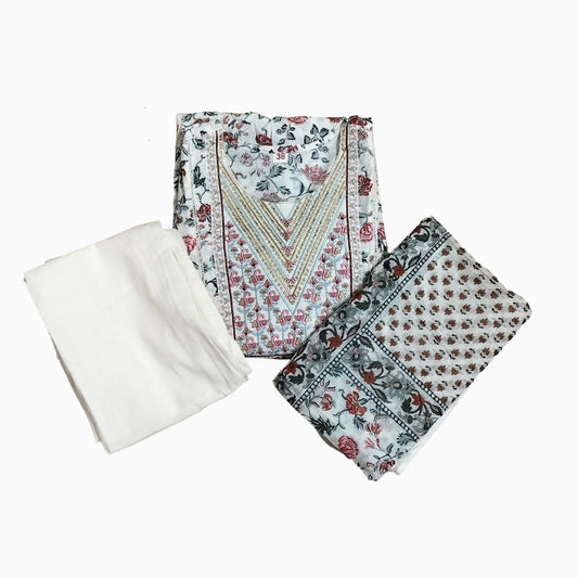 Women kurti with pant and dupatta | Anarkali cut | Cream color floral printed set