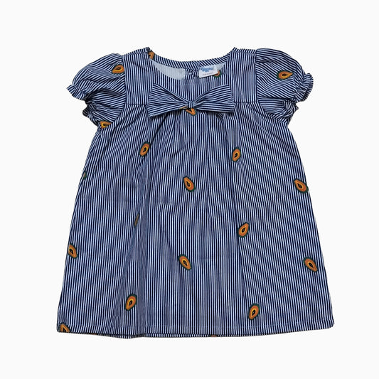 Infant Frocks for girls | white and blue stripes with fruit print