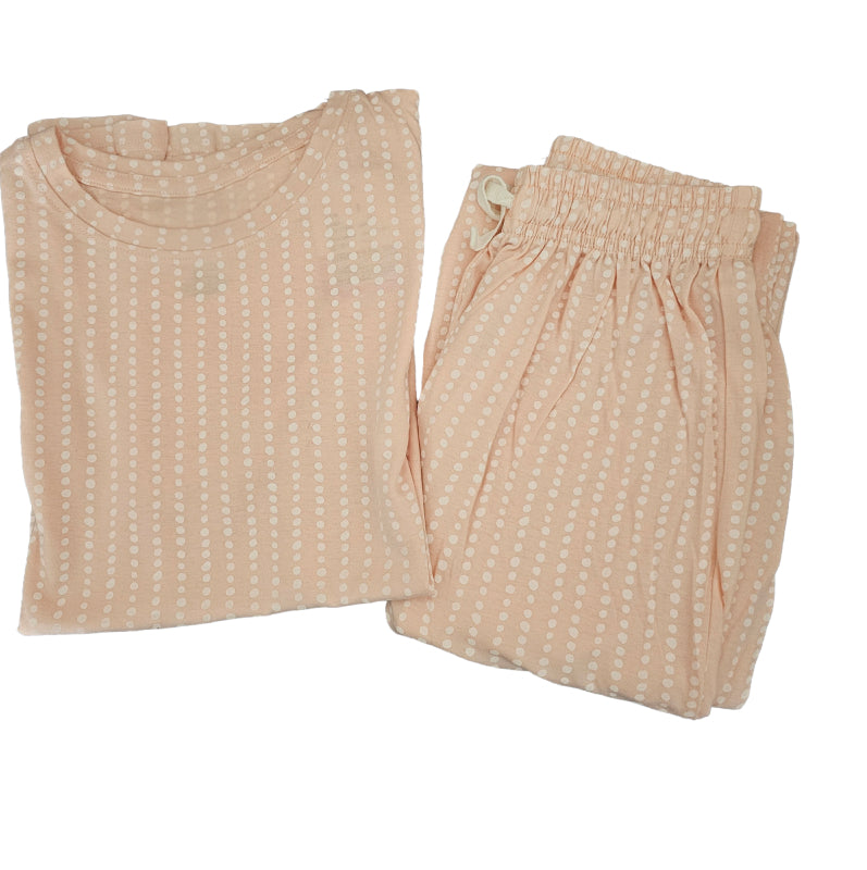 Women Co-ord Tshirt Pant set |White Dots