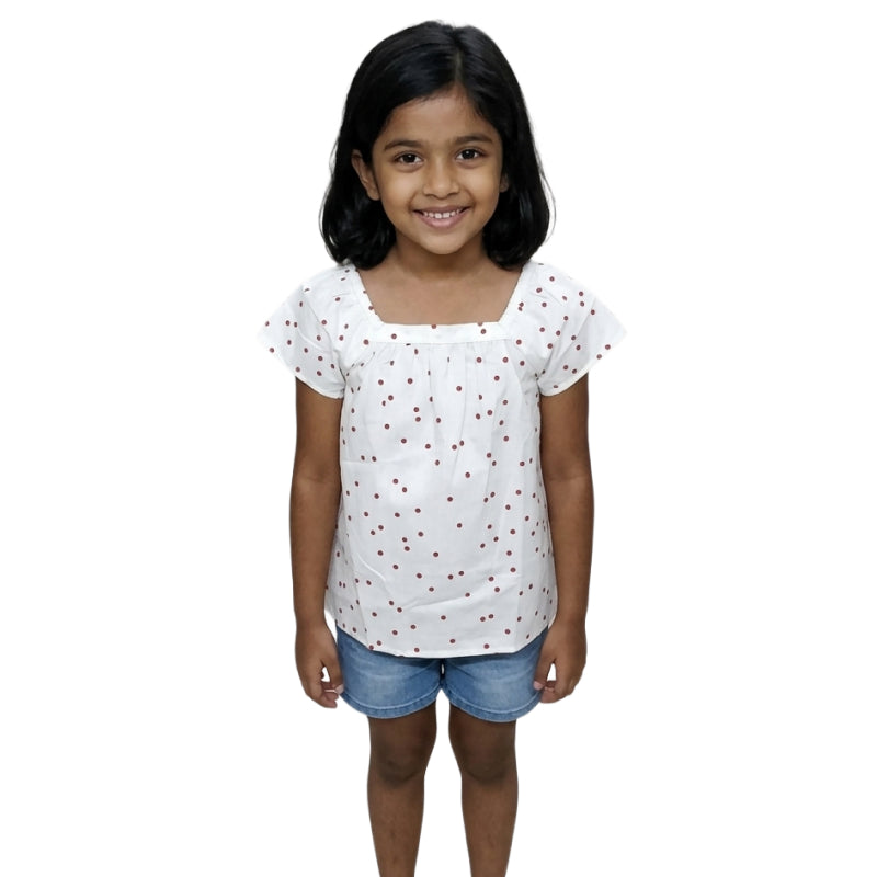 Girls Premium T-shirt | white with Red dots