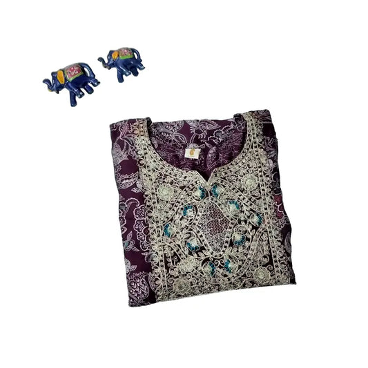 Women Anarkali | Maroonish beetroot color with zari work near yoke