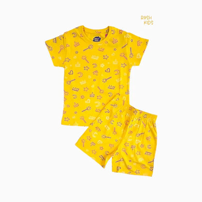 Girls Premium Shorts Set |  Moon print in mango yellow