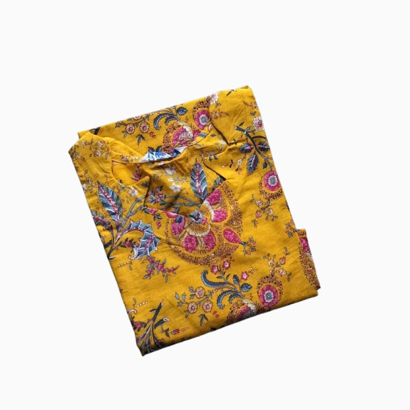 Women Kurti | Straight cut | Mango yellow with foral print