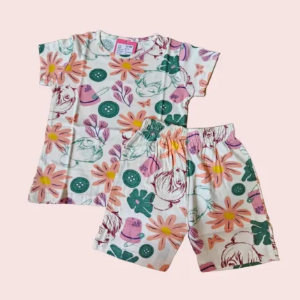 100% Cotton Girls Clothing Set - Half Sleeve round neck T-shirt with shorts sets, 9 to 10 years, GSET