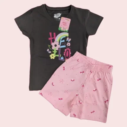100% Cotton Girls Clothing Set - Premium Half Sleeve round neck T-shirt with shorts sets, 3 to 10years, PGSET