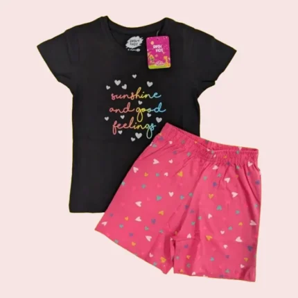 100% Cotton Girls Clothing Set - Premium Half Sleeve round neck T-shirt with shorts sets, 3 to 10years, PGSET