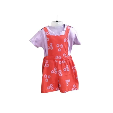 Girls hosiery Cotton Dungaree set | Short Sleeve t-shirt with dungaree | 18 to 24 months | DUNGAREE