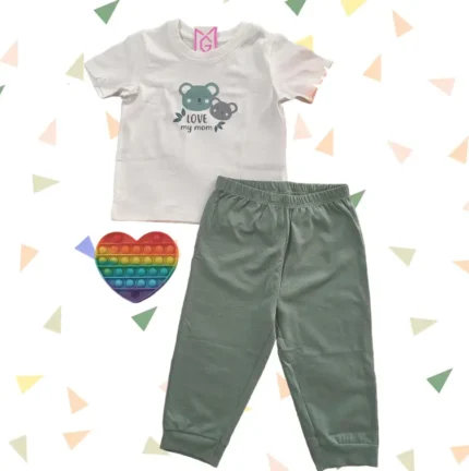 Cotton Kids Clothing Set - Short Sleeve T-shirt with Full pant sets,  12  to 18 months | Love my mommy