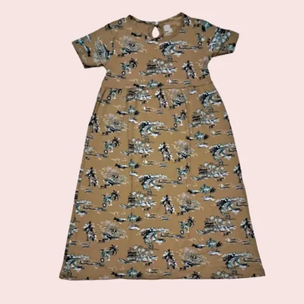 Girls hosiery cotton Frocks | Short Sleeve| CFROCK | Musted sand