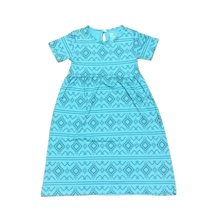 Girls hosiery cotton Frocks | Short Sleeve| CFROCK | Diamond Shape in blue