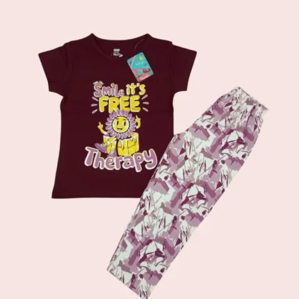 100% Cotton Girls Pyjama Sets, Half Sleeved T-shirts with full pants, GSET, Let's free theraphy